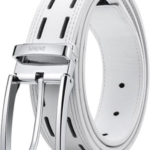 Men's Genuine Leather Belts, Handmade Classic 100% Leather Belt for Men Work Golf Casual(G-2-White, for waist 35"- 38"(Length 44''-112CM))