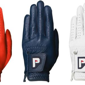 PUR3 Men's Cabretta Leather Golf Glove, Ultra Soft - 3 Pack (Red, Blue and White), with Ball Marker for Right Hand and Left Hand Golfers