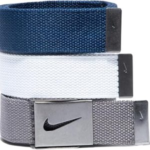 Nike Men's 3 Pack Golf Web Belt, White/Gray/Navy, One Size