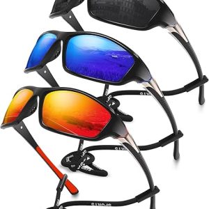 3 Pack Polarized Sports Sunglasses for Men, Mens Sunglasses Wrap Around UV Protection for Cycling Fishing Driving