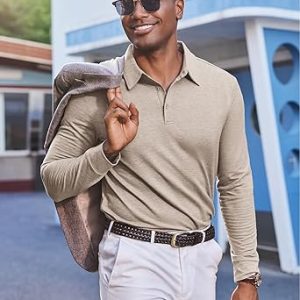 COOFANDY Mens Polo Sweatshirts Long Sleeve Casual Lightweigt Polo Shirts Button Down Golf Shirt